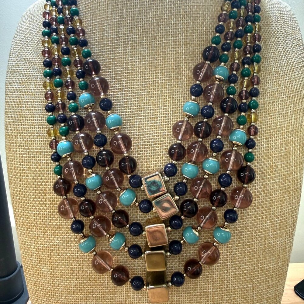 Talbots Multicolor Beaded Statement Necklace With… - image 2